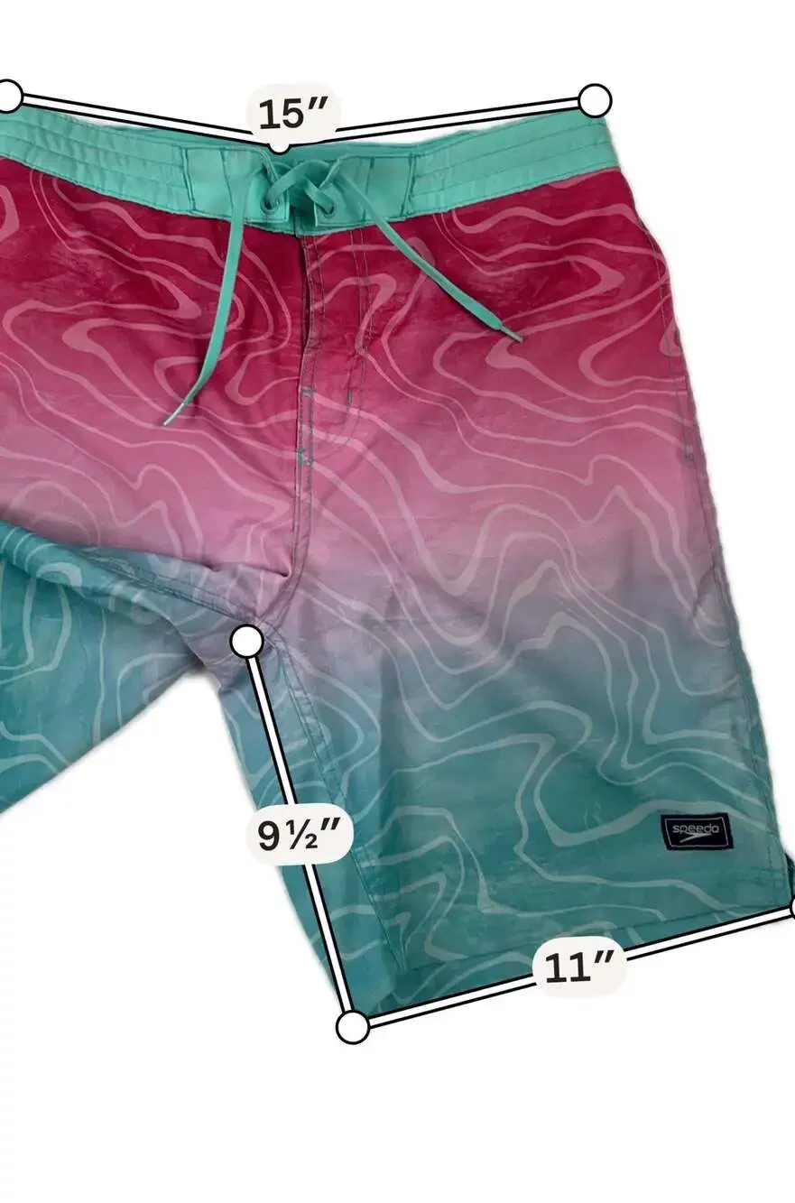 Speedo Men's Bondi Basin Print Boardshort Swim Trunks Pink Blue Medium